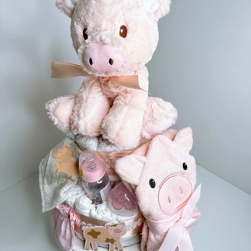 Piggy Diaper Cake, Farm Baby Shower